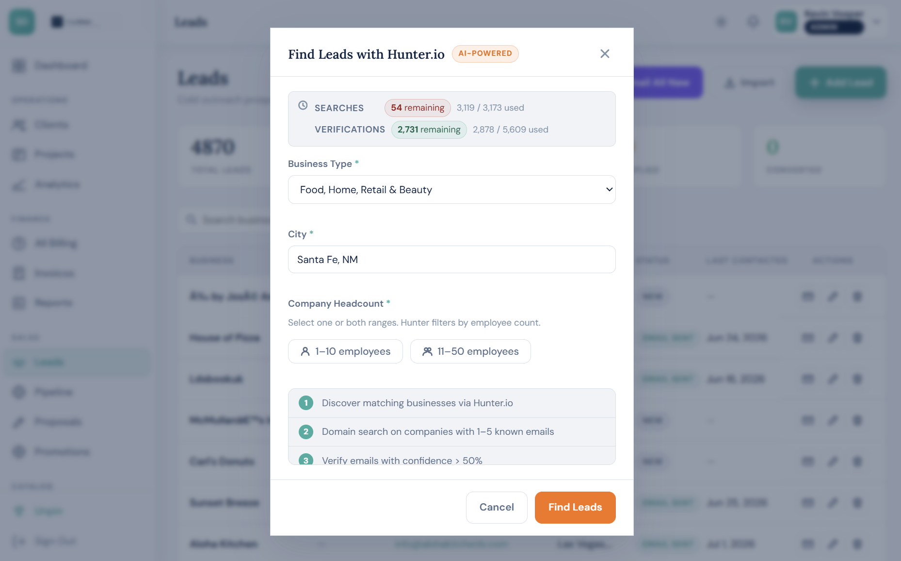 SheetDriver lead harvesting with Hunter.io